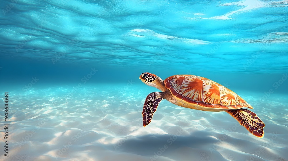 Fototapeta premium Mesmerizing Sea Turtle Gliding Through Turquoise Ocean Waters