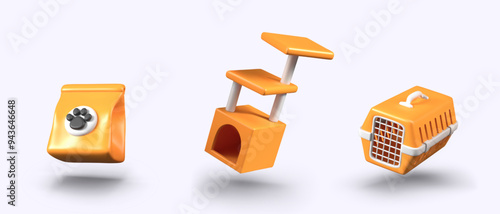 Paw print pack, carrier, cat house with beds and scratching posts