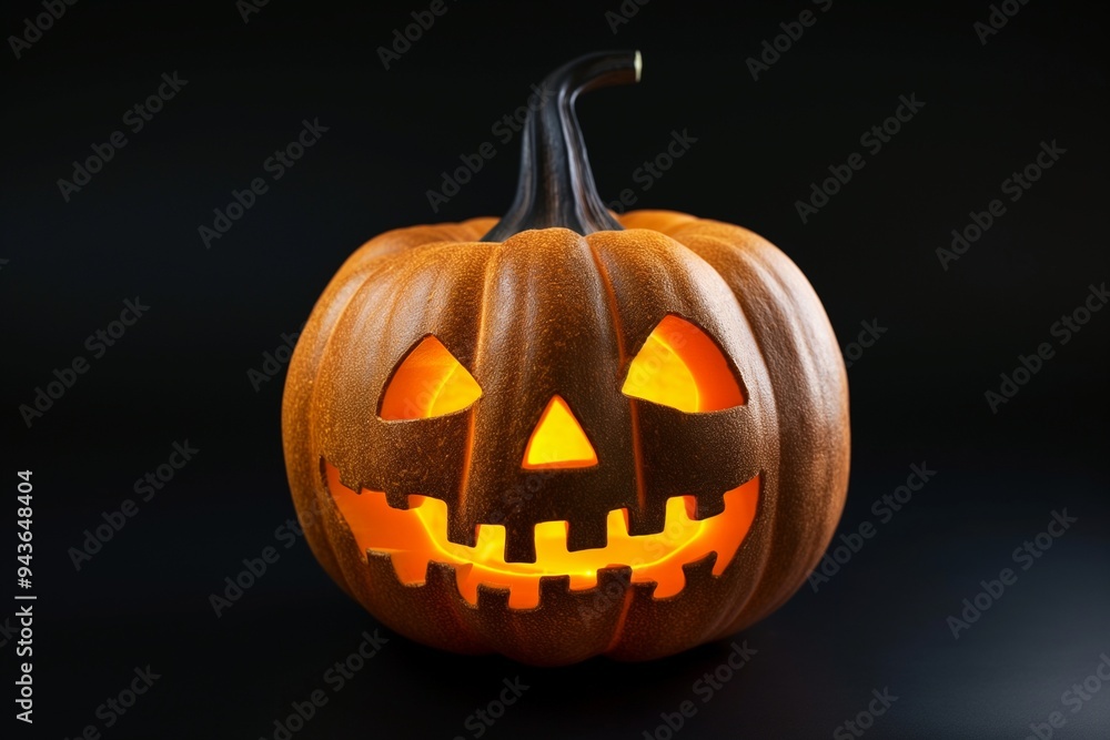 Fototapeta premium Halloween pumpkin with carved face on dark background 