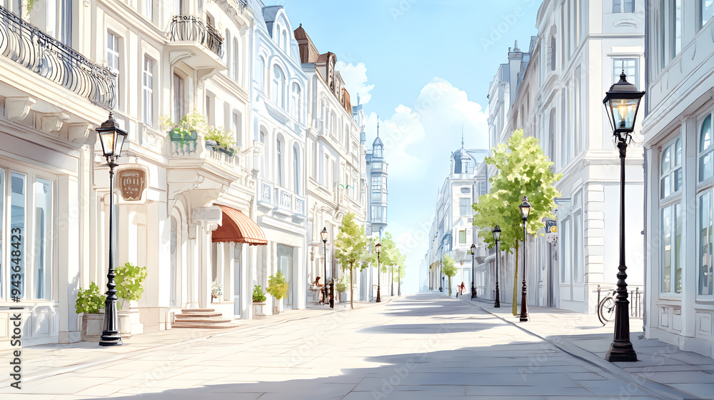 Obraz premium Victorian street gas lamps flickering deserted