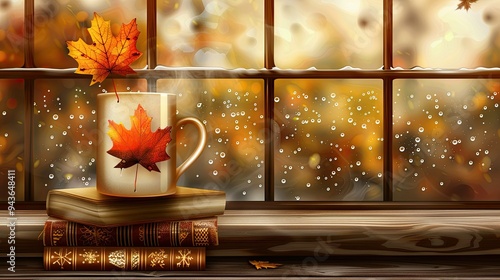 A mug with an autumn leaf  photo