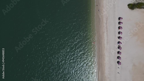 parasol on Rekreasi Kastam beach on langkawi. Stunning aerial view flight drone photo