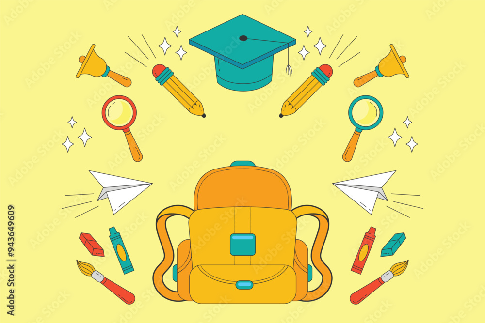 Back to school papercut vector. School supplies flying out of open book over science background layered craft art style illustration. First september card. Knowledge day poster
Back to school papercut vector. School supplies flying out of open book over science background layered craft art style illustration. First september card. Knowledge day poster
