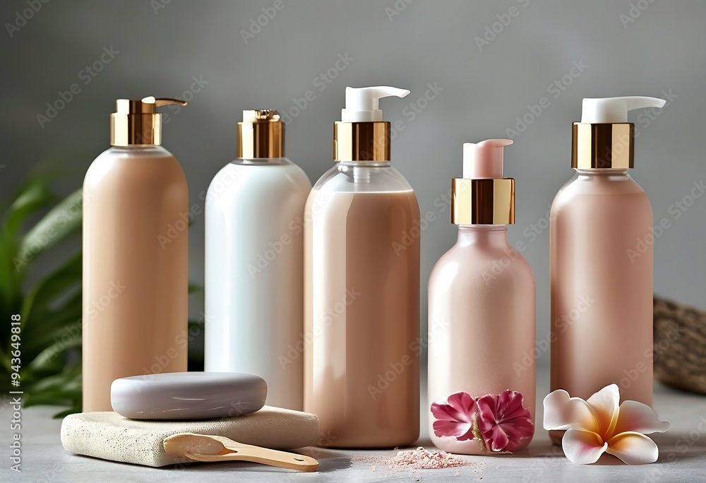 Various cosmetic packaging - bottles, tubes, jars - ideal for showcasing beauty essentials. Various cosmetic packaging - bottles, tubes, jars - ideal for showcasing beauty essentials.