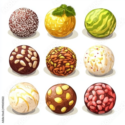 Vibrant Fruit-Filled Energy Balls - Nutritious Bites Vector Illustration on White Background photo