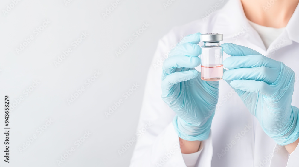 Fototapeta premium A healthcare professional holding a vaccine vial, showcasing medical preparedness and safety in a clinical environment.