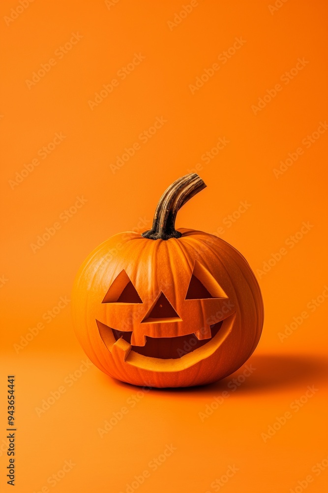 Halloween pumpkin isolated on orange background Halloween pumpkin isolated on orange background