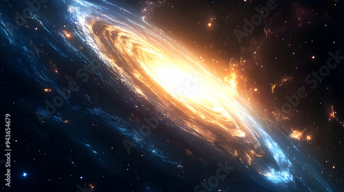 A fiery, swirling galaxy wi...