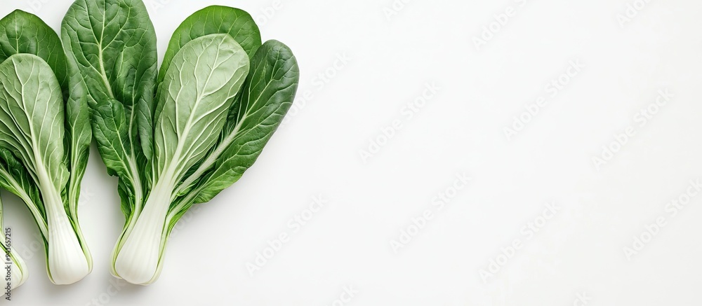 Pok Choi on a white backdrop. with copy space image. Place for adding text or design Pok Choi on a white backdrop. with copy space image. Place for adding text or design