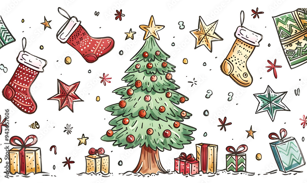 New Year and Christmas card, graphic advertising backgrounds in a doodle 2D illustrator style. New Year and Christmas card, graphic advertising backgrounds in a doodle 2D illustrator style.