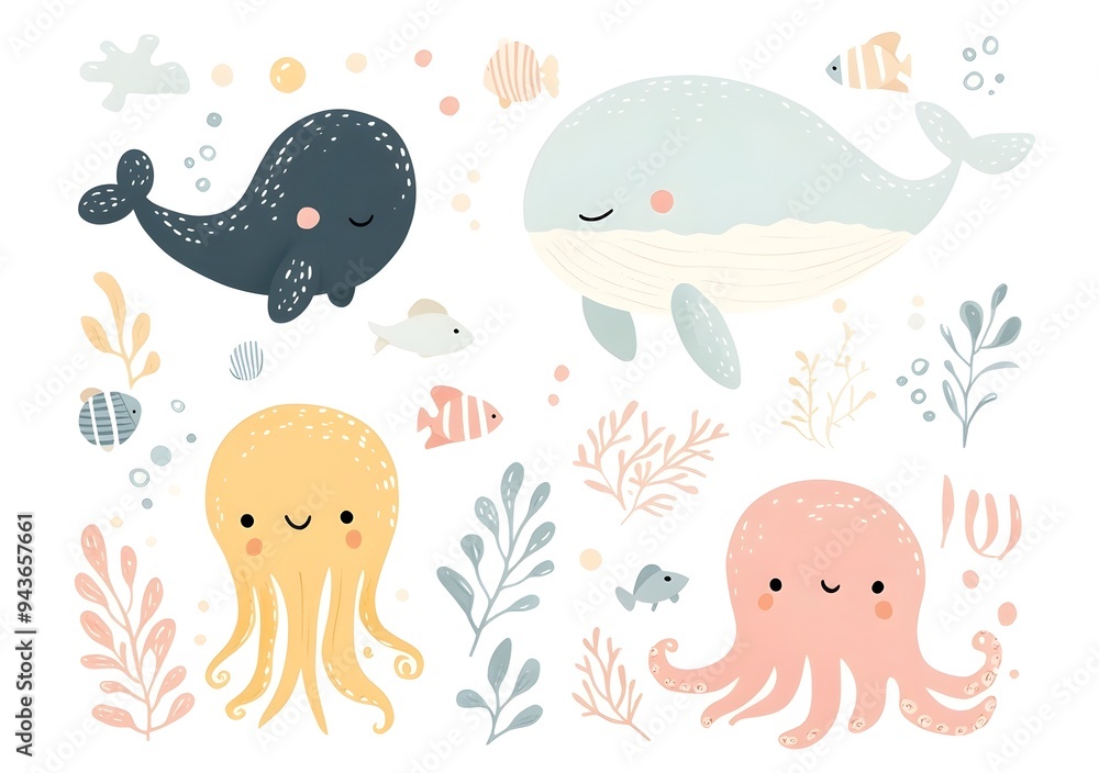 Cute and Colorful Underwater Sea Creature Cartoon Cute and Colorful Underwater Sea Creature Cartoon