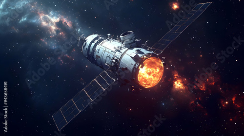A futuristic spacecraft wit...