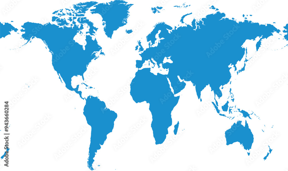 Blue World Map Vector Files without Borders Isolated On White Background Blue World Map Vector Files without Borders Isolated On White Background