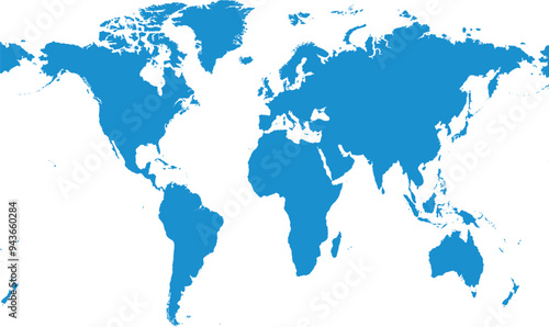 Blue World Map Vector Files without Borders Isolated On White Background