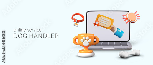 Advertisement of online service of dog trainer. Help of professional dog breeder