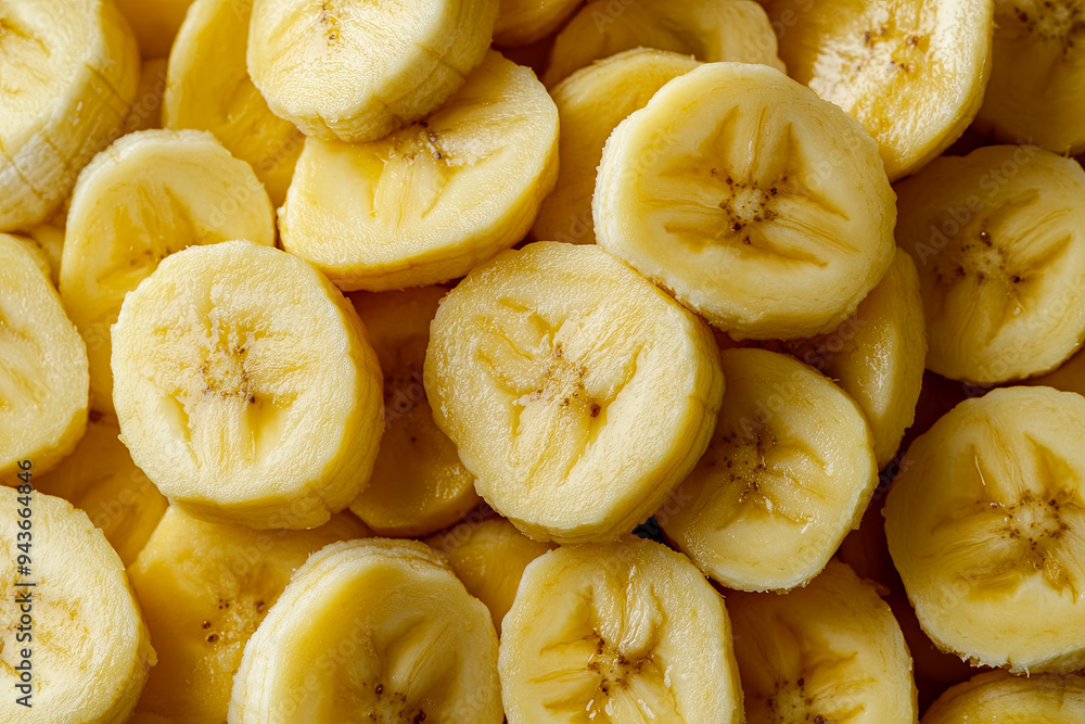 Background of many banana pieces, overhead view, studio food photography. Macro photo
Background of many banana pieces, overhead view, studio food photography. Macro photo