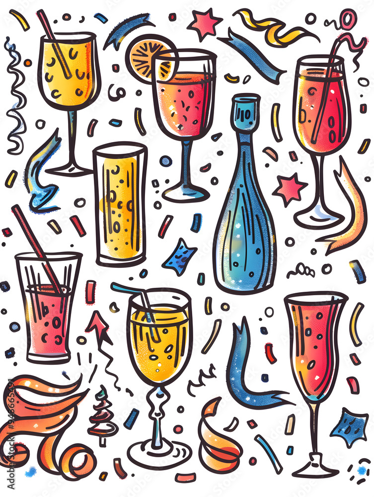 New Year and Christmas card, graphic advertising backgrounds in a doodle 2D illustrator style. New Year and Christmas card, graphic advertising backgrounds in a doodle 2D illustrator style.