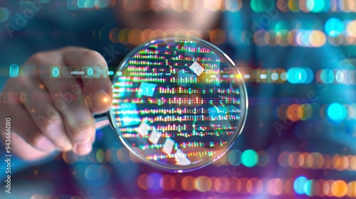 QA Engineer with Magnifying Glass Over Software Application, Copyspace