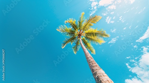 Single Coconut Palm Tree Against Blue Sky