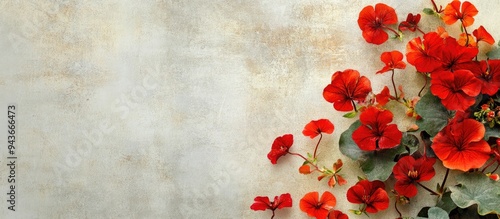 Square fashionable aged textured paper background featuring Tropaeolum majus the garden nasturtium. with copy space image. Place for adding text or design