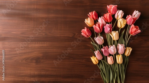 Tulips on Wooden Board, Spring or Mother's Day