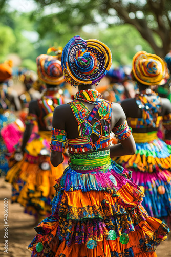 Traditional festival with colorful costumes in Africa
 photo