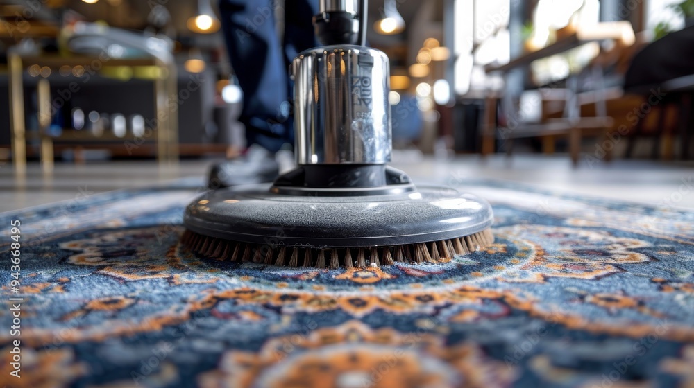 A person is cleaning a rug with a machine A person is cleaning a rug with a machine