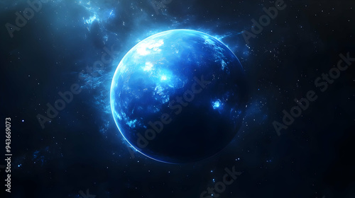 Wallpaper Mural A glowing blue planet in space with a starry background. Torontodigital.ca