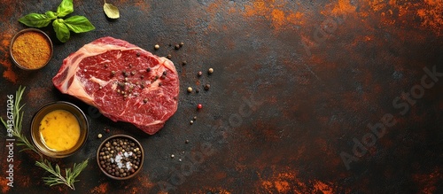 Raw rib eye beef steak with...
