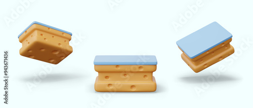 Sponge with different sides of hardness. Porous accessory for household cleaning