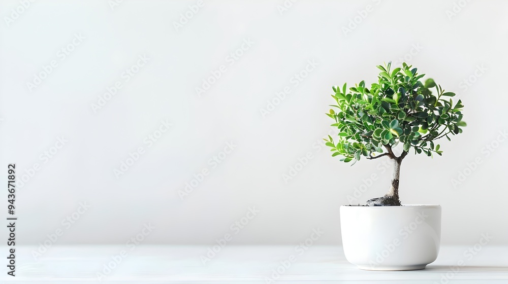 Obraz premium Potted Green Houseplant on White Background for Tranquil Home or Office Decor