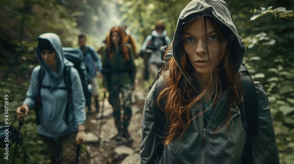 A group of individuals is hiking together in the scenic woods A group of individuals is hiking together in the scenic woods