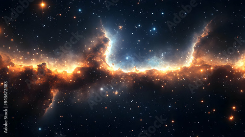 A glowing nebula with brigh...