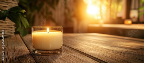 Close up of a spa candle on...