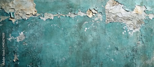 Blue green grunge backdrop Aged concrete wall featuring peeling plaster and mold Colored grunge banner offering copy space for your design