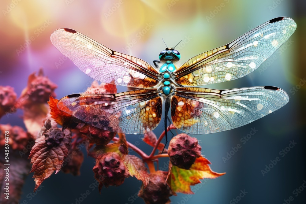 Beautiful dragonfly gracefully resting on a tree branch under the bright sunlight Beautiful dragonfly gracefully resting on a tree branch under the bright sunlight