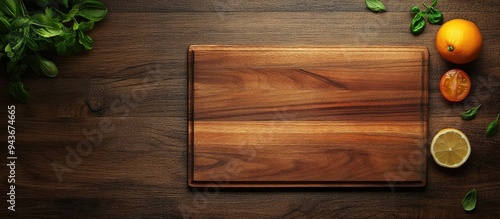 wooden cutting board on tab...