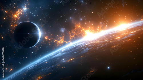 A glowing planet in a starr...