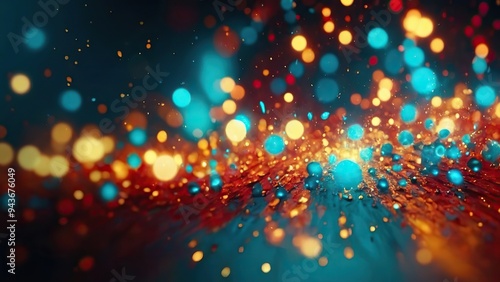 blue, gold and turquoise glow particle abstract Bokeh background