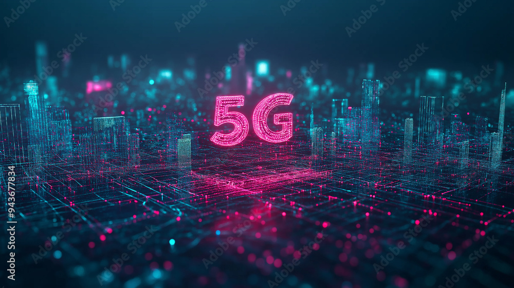 Futuristic 5G Cityscape with Neon Lights Futuristic 5G Cityscape with Neon Lights