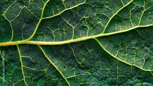 Textured close-up of a green leaf with intricate veins and natural patterns photo