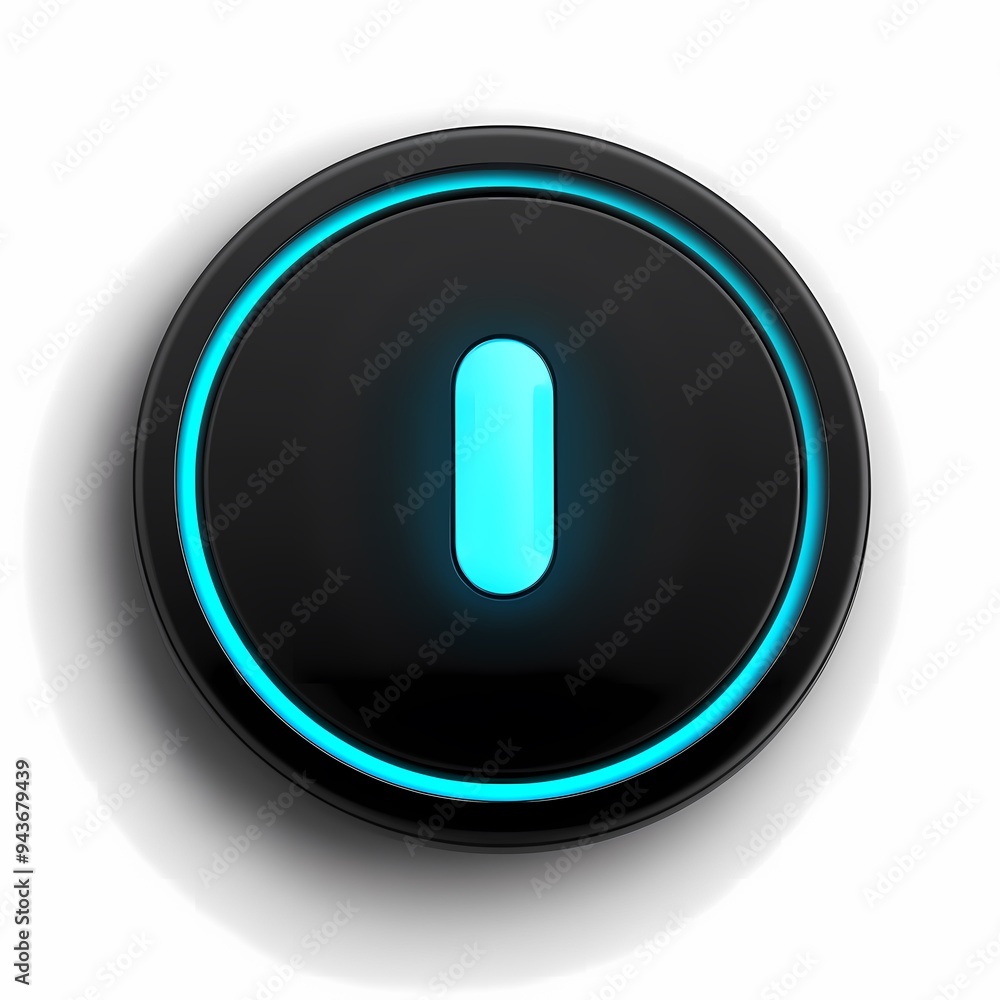 Circular Black Button with Blue Glowing Outline and Center Circular Black Button with Blue Glowing Outline and Center