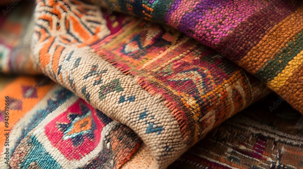 Textured close-up of handmade textiles from Peru with vibrant patterns and rich textures Textured close-up of handmade textiles from Peru with vibrant patterns and rich textures