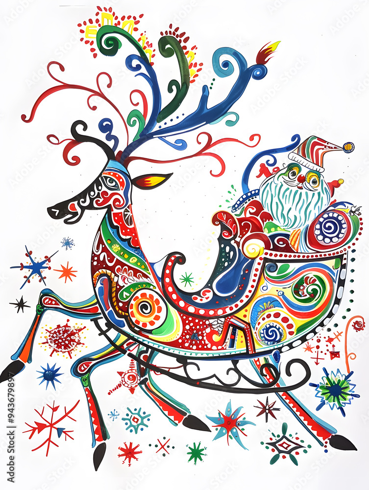 Obraz premium New Year and Christmas card, graphic advertising backgrounds in a doodle 2D illustrator style.