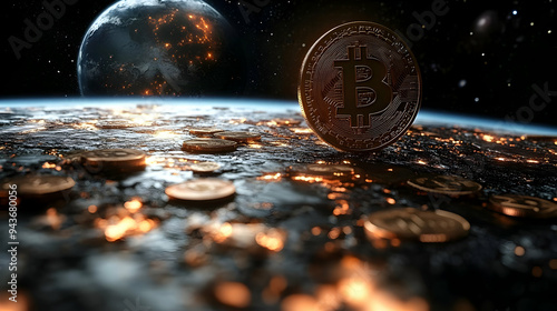 A golden Bitcoin coin hover...