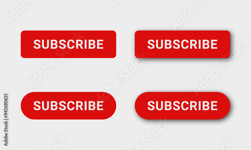 Set of 4 red vector subscribe buttons with rounded corners – 2 of them have a drop shadow.