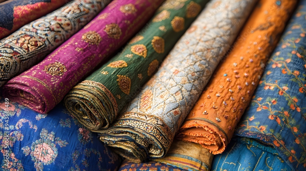 Intricate patterns of handmade textiles from India with rich textures and vibrant colors Intricate patterns of handmade textiles from India with rich textures and vibrant colors