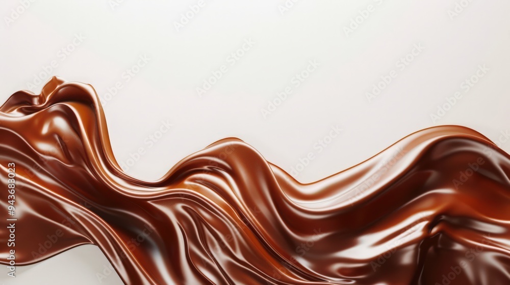 Smooth, flowing waves of chocolate against a white backdrop create an elegant and abstract design. Smooth, flowing waves of chocolate against a white backdrop create an elegant and abstract design.