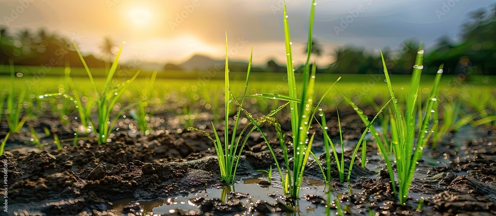 Farmers cultivate rice during the rainy season Asian farmers grow rice ...