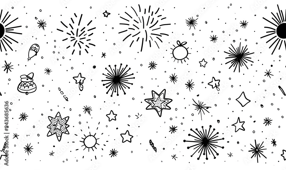 Obraz premium New Year and Christmas card, graphic advertising backgrounds in a doodle 2D illustrator style.